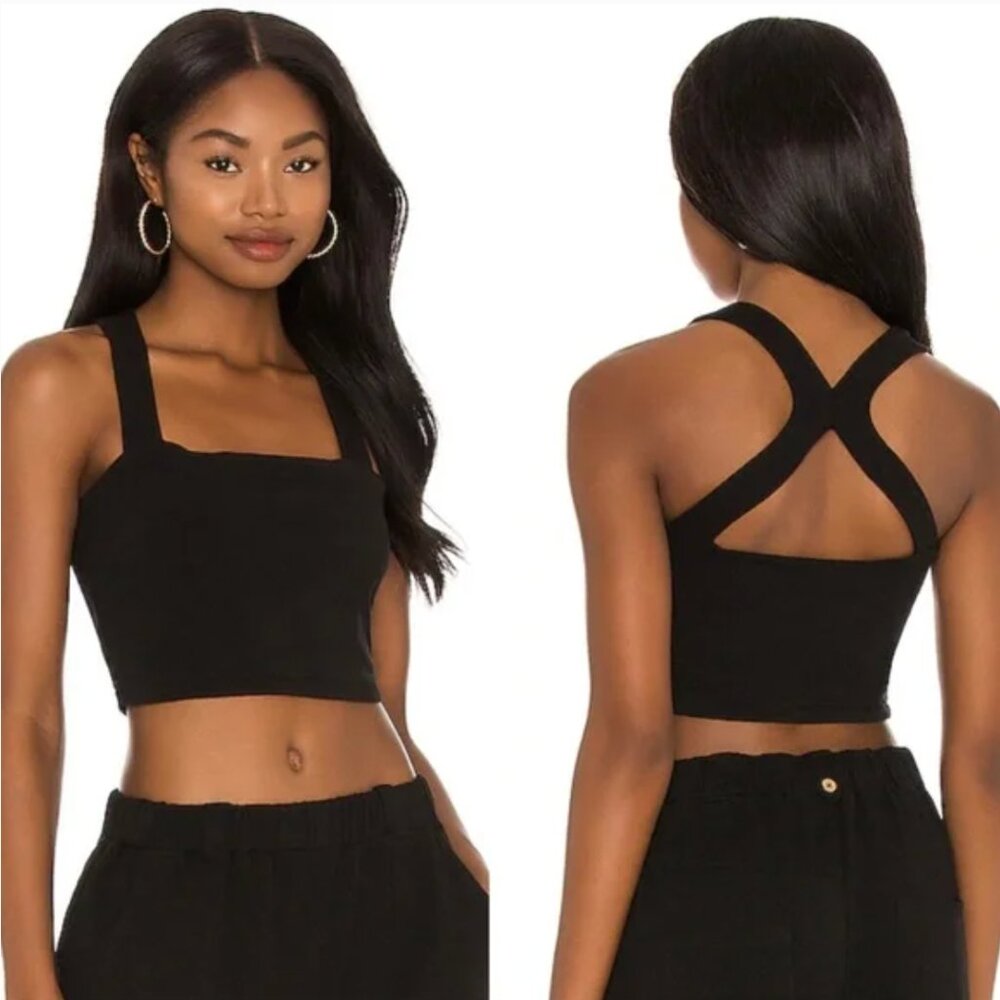 NWT Free People Beach Kerri Square Neck Crop Top Black sz S
